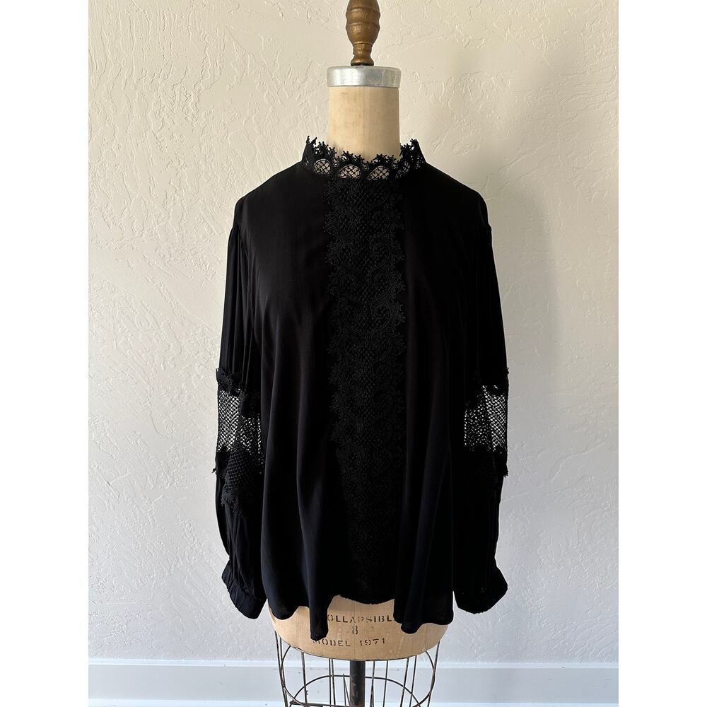 CHICOS Black Label | Womens Lace Trim Top $160 NEW Size 14 Black Whimsigoth Boho - Picture 15 of 16